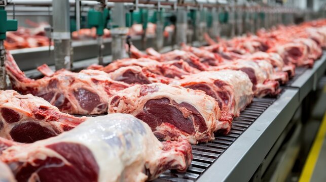 Food processing plant showcasing automated food production equipment for meat, seafood, or produce