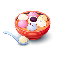Tangyuan - a traditional Chinese dessert made of glutinous rice balls. Vector illustration
