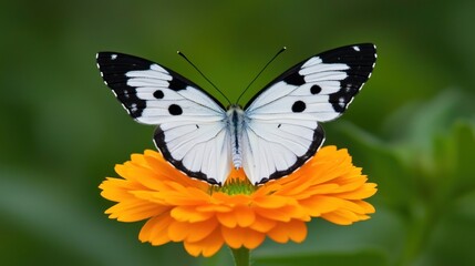 Obraz premium Black And White Butterfly On An Orange Flower