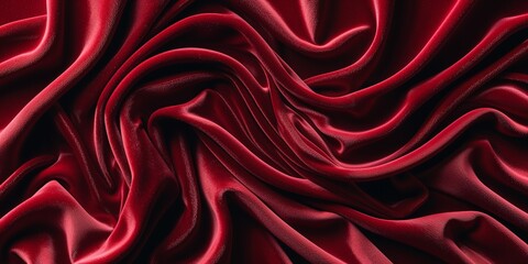 Fototapeta premium Close-up of Luxurious Red Satin Fabric with Glossy and Smooth Flowing Texture, High-Resolution Image for Fashion Design, Textile Projects, and Elegant Interior Applications