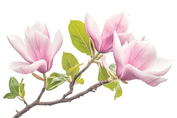 Graceful Pink Magnolia Tree Full Bloom with Lush Green Leaves in Spring
