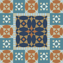 Geometric seamless pattern, abstract oriental style vector. Geometry floor tiles design. Moroccan, Spanish and Portuguese azulejos ceramic design.