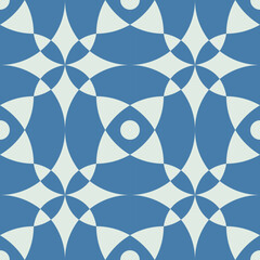 Geometric blue seamless pattern, abstract oriental style vector. Geometry floor tiles design. Moroccan, Spanish and Portuguese azulejos ceramic design.