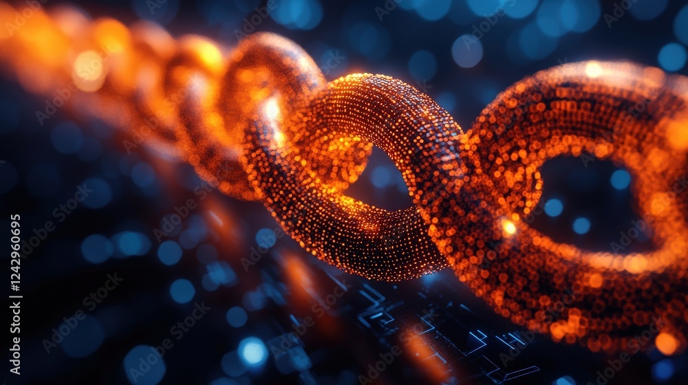 Poster abstract representation of a glowing digital chain symbolizing connectivity and technology