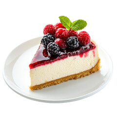 Delicious Berry Cheesecake Slice with Fresh Fruit Garnish