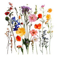 Vibrant Collection of Wildflowers in Various Colors and Shapes