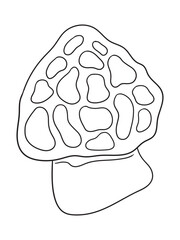 Beautiful hand-drawn mushroom illustration in black and white, ideal for coloring books. Detailed line art, perfect for kids and adults who love nature and creativity