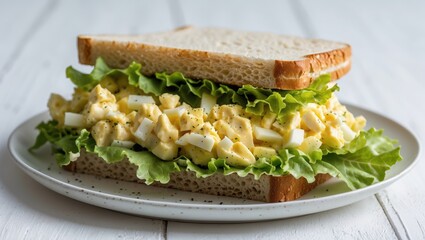 Savory egg salad sandwich with crisp lettuce on whole grain bread
