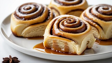 Fototapeta premium Freshly Baked Cinnamon Rolls with Caramel and Star Anise
