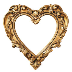 Ornate Vintage Gold Heart-Shaped Picture Frame Isolated on White