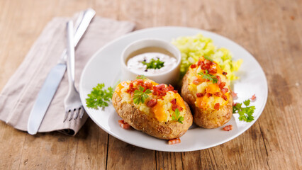 baked potatoes stuffed with cheese and bacon