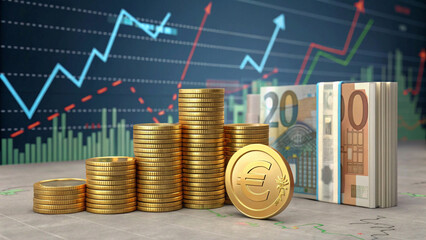 "Euro Currency Growth: 3D Exchange Market Background Highlighting Financial Profit and Investment Success