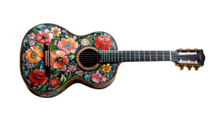 Colorful Floral Decorated Acoustic Guitar with Vibrant Designs