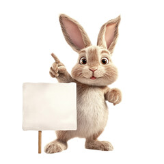 Cute bunny holding a blank sign with a joyful expression on its face