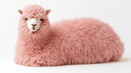 Obraz premium Cute Pink Alpaca on White Background, Soft and Whimsical, Generative AI