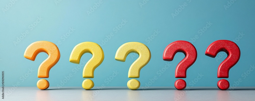 Aufkleber five colorful question marks standing out from the crowd on blue background