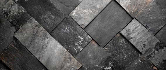 Gray slate roof tiles seamless texture displayed in a classic black and white pattern for architectural design and inspiration
