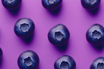 Juicy Blueberries on Purple Background, Vibrant Fruit Pattern