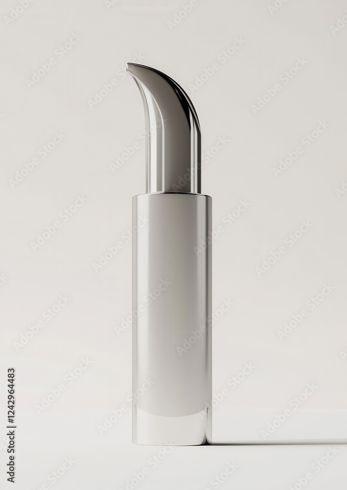 Poster 3d rendering of a silver-colored bottle with a sleek and modern design. the bottle has a cylindrical