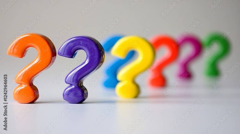 Poster Row of colorful question marks on white background