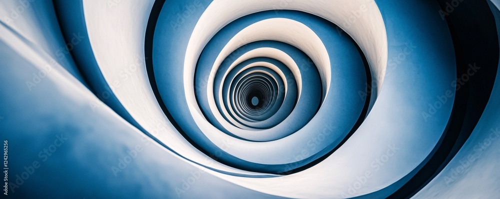 Poster spiral architecture receding into a blue abyss