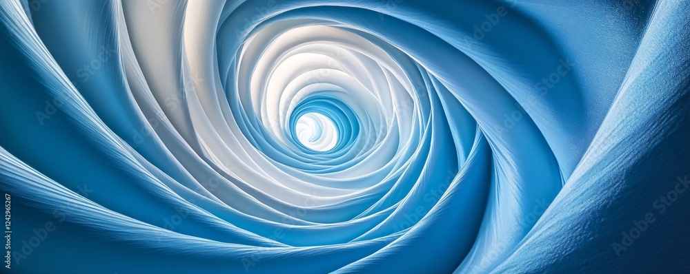 Poster Blue and white abstract swirl creating tunnel effect background