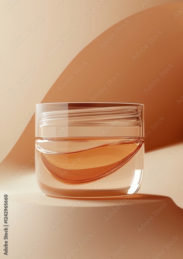 Poster digital illustration of a glass jar with a transparent lid. the jar is placed on a beige background 