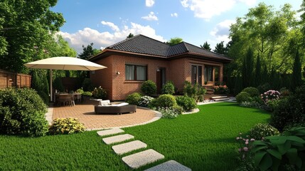 Brick House with Lush Landscaping: A Backyard Oasis