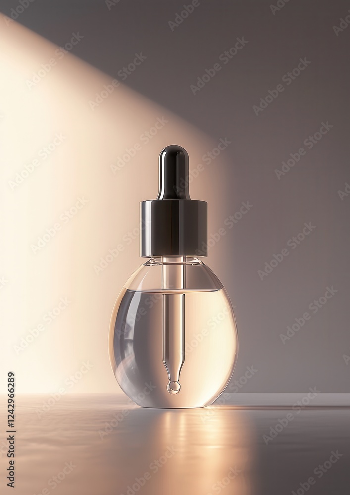 Aufkleber 3d rendering of a dropper bottle. the bottle is made of transparent glass and has a black dropper ca