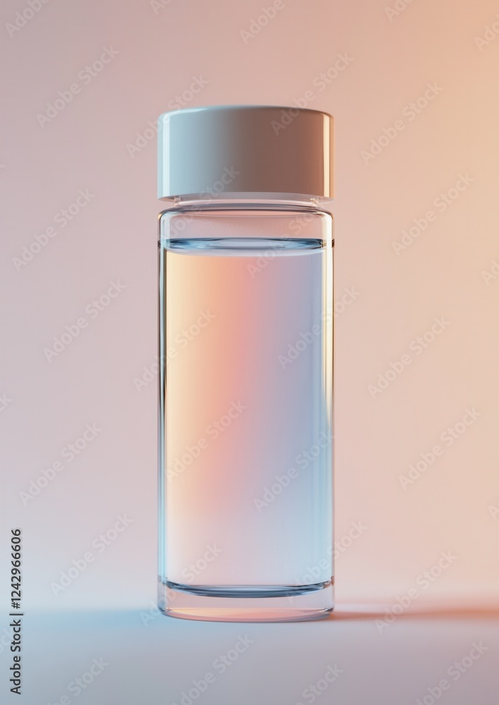 Poster 3d rendering of a glass jar with a white lid. the jar is empty and is standing upright on a light pi
