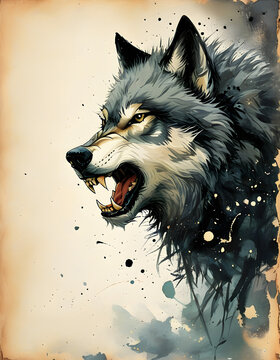 Angry Wolf Watercolor Illustration