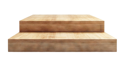 Two-tier wooden podium with natural texture, isolated on transparent cutout background