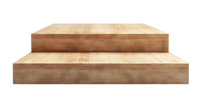 Two-tier wooden podium with natural texture, isolated on transparent cutout background