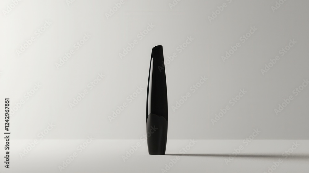 Poster 3d rendering of a black vase or vase standing upright on a plain white surface. the vase is cylindri