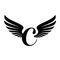 Obraz premium Winged Letter C Black Logo Design, Elegant black letter C with symmetrical wings, creating a modern and minimalist logo. Ideal for branding, aviation, business, or sports themes. 