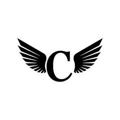 Obraz premium Winged Letter C Black Logo Design, Elegant black letter C with symmetrical wings, creating a modern and minimalist logo. Ideal for branding, aviation, business, or sports themes. 