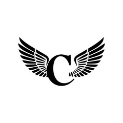 Obraz premium Winged Letter C Black Logo Design, Elegant black letter C with symmetrical wings, creating a modern and minimalist logo. Ideal for branding, aviation, business, or sports themes. 
