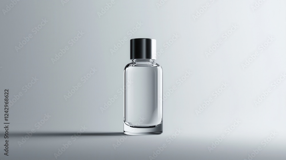 Aufkleber 3d rendering of a glass perfume bottle with a black cap. the bottle is empty and is standing upright