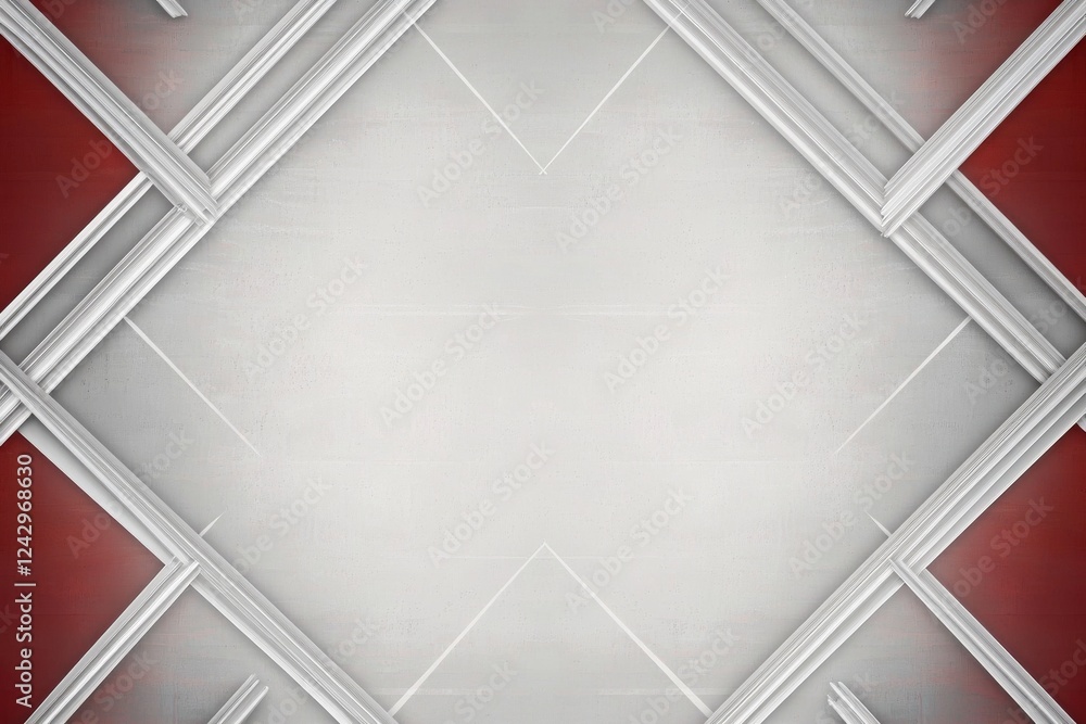Poster a geometric ceiling design featuring a combination of white and red colors, creating a modern and st