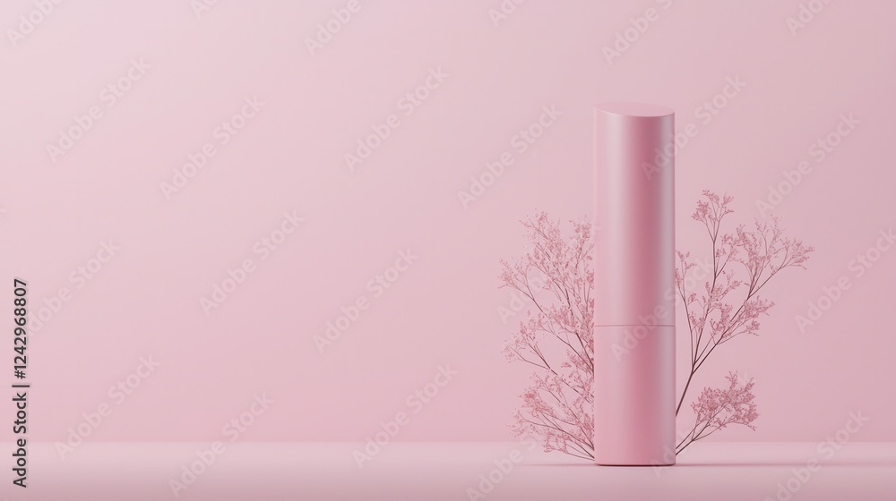 Poster 3d rendering of a tall, cylindrical object in a light pink color. the object appears to be made of a