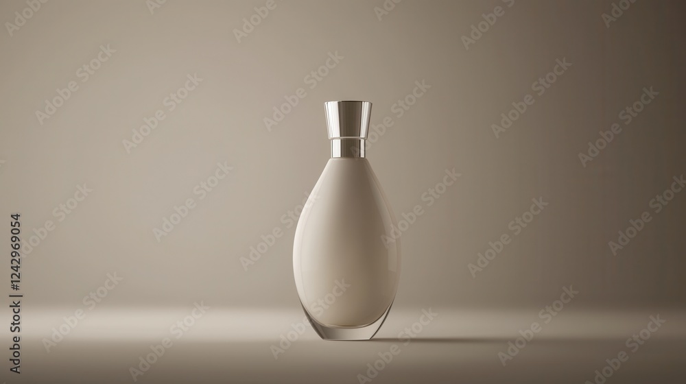 Poster 3d rendering of a perfume bottle. the bottle is made of a light-colored material and has a cylindric