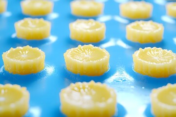 Bright Yellow Pineapple Slices on Blue Background