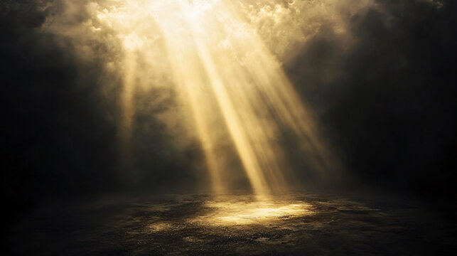 A beam of light symbolizes divine revelation, representing the first commandment as a concept of religious symbolism and sacred art.