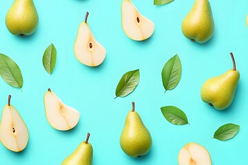 Obraz premium Juicy Pears: Sliced & Whole, Fresh Fruit Delight