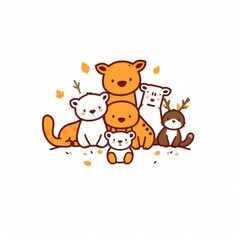 Fototapeta premium Cute animal group posing together in warm autumn tones capturing playful camaraderie in a whimsical style