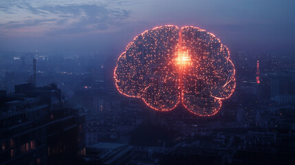 human brain partially composed of glowing circuitry, seamlessly blending organic tissue with advanced technology