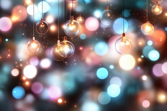 Colorful orbs illuminate a festive evening filled with vibrant lights and a joyful atmosphere. Generative AI