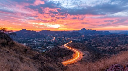 Fototapeta premium Motion effect of colorful light trails, resembling high-speed car light lines