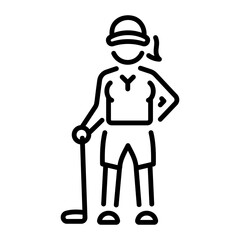 Female golfer icon in linear style 