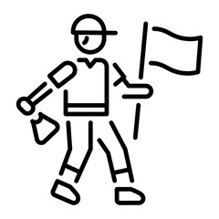 A sports character holding a flag, line style icon 